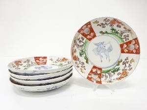 古伊万里　染付赤絵　梅　六寸皿　5客揃